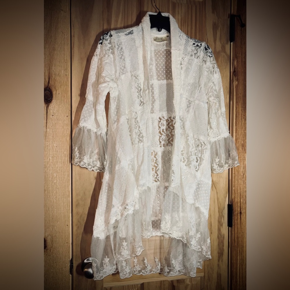 Paper Lace Patchwork Lace & Eyelet Duster Topper 100% Cotton - Picture 6 of 12